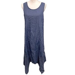 MADE IN USA VTG Linnea Women’s Linen Maxi Dress Size Small Blue Check Flowy Boho
